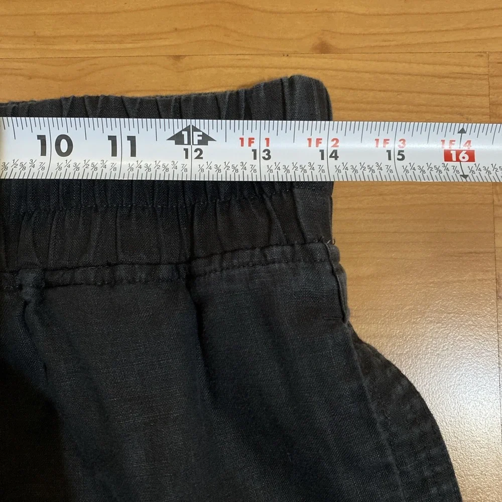 Quince Womens Black Linen Pull On Wide‎ Leg Crop Pant Travel Minimalist- Size S